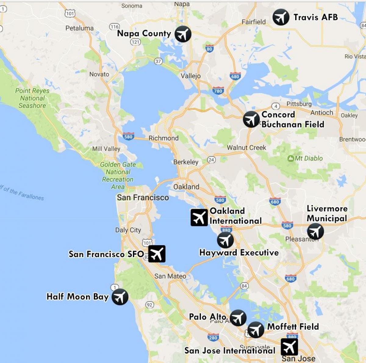 аеропорти поряд з Сан-Франциско карті