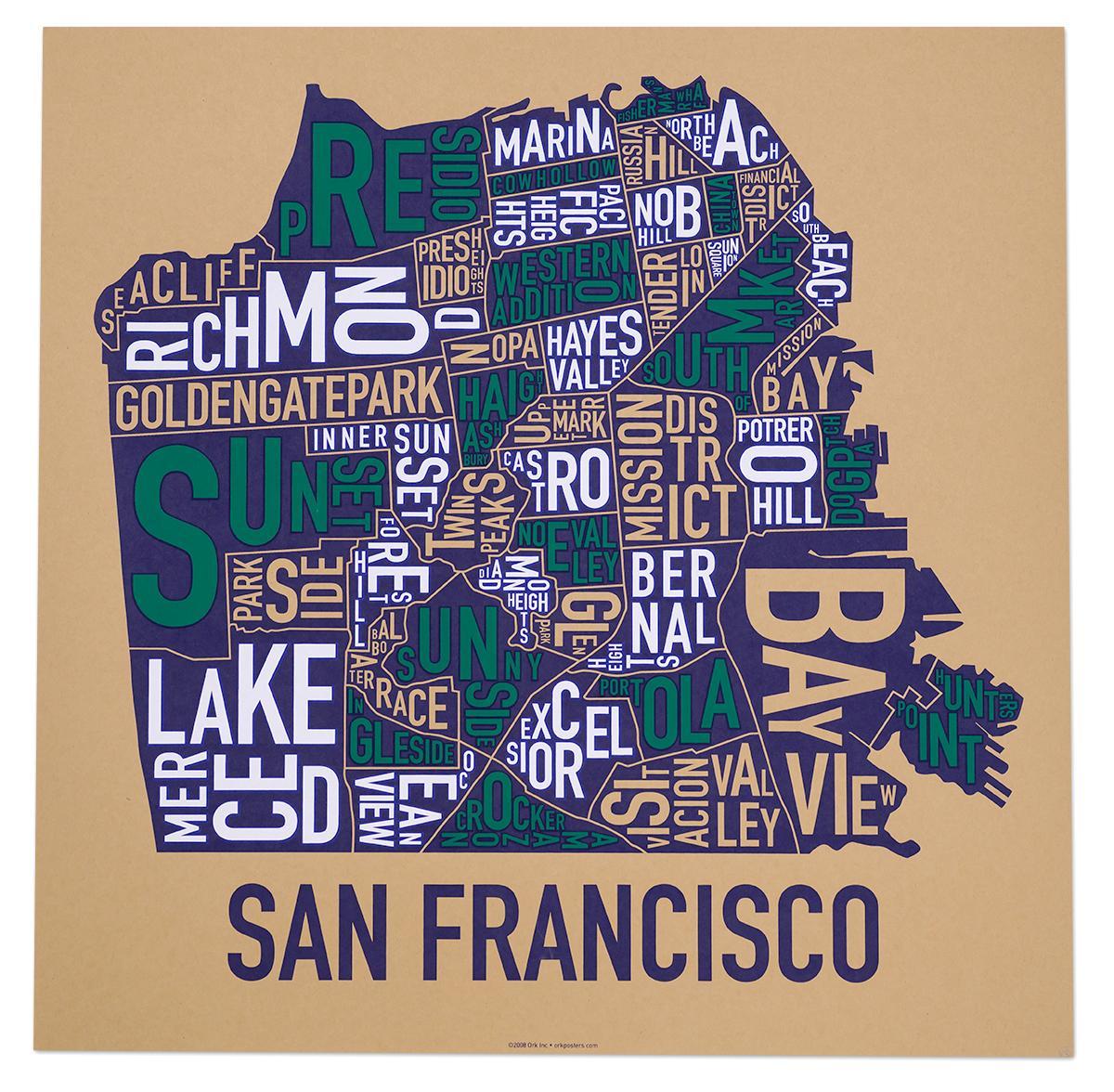 Околиці Сан-Франциско карта плакат