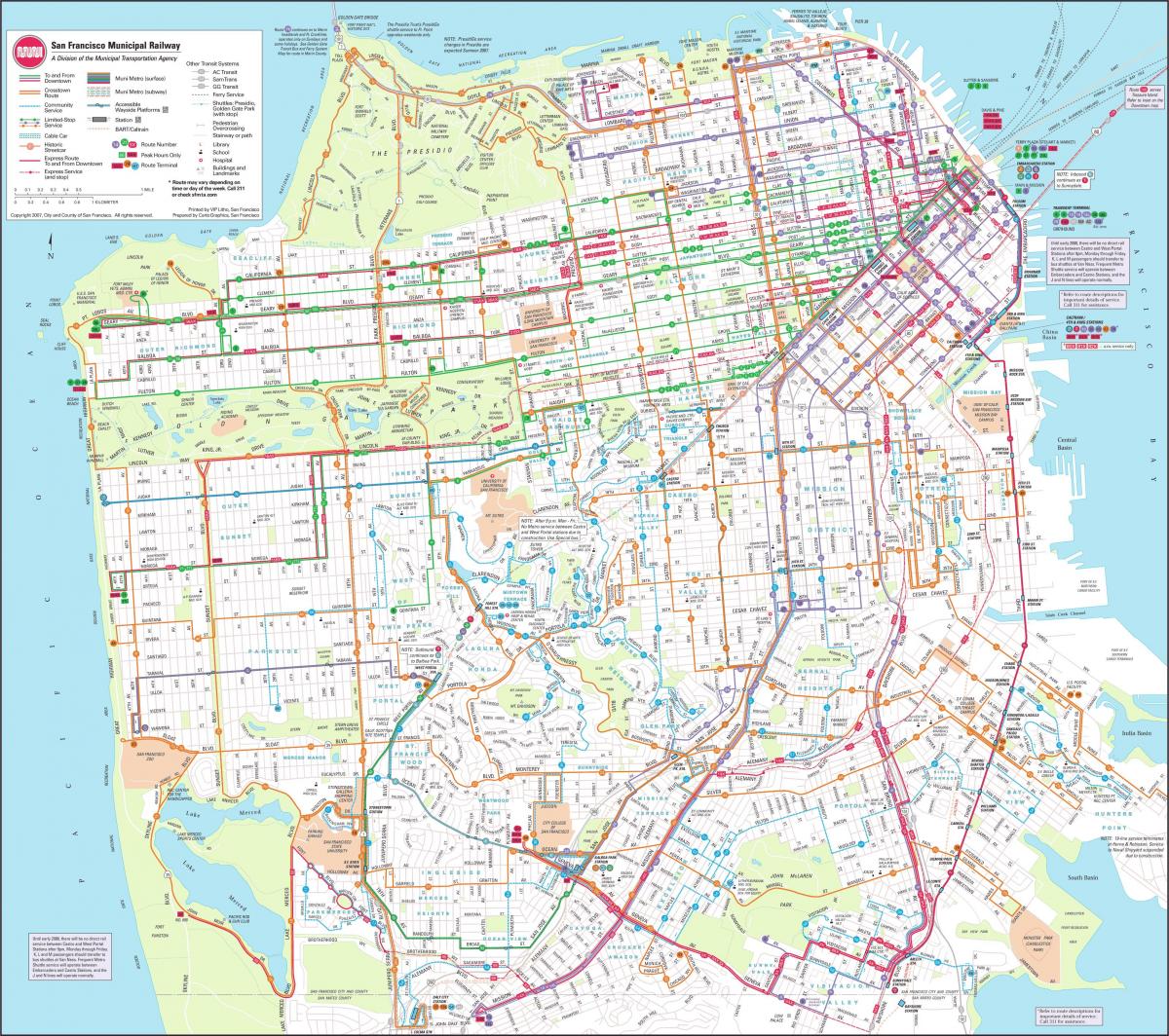 Карта Сан-Франциско муніципальна залізниця
