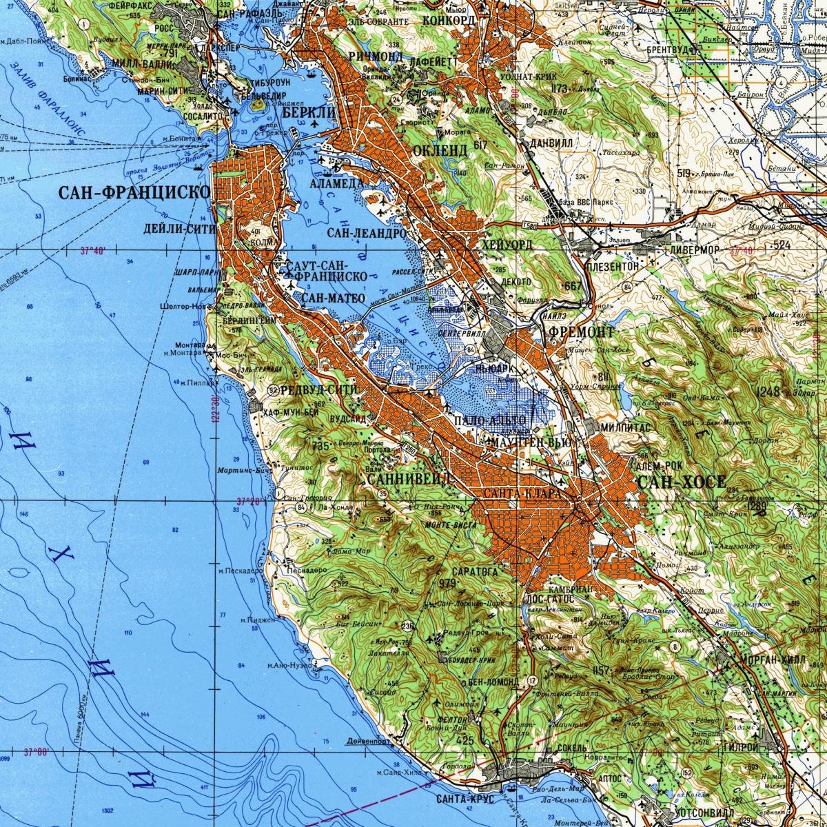 Області затоки Сан-Франциско топографічній карті