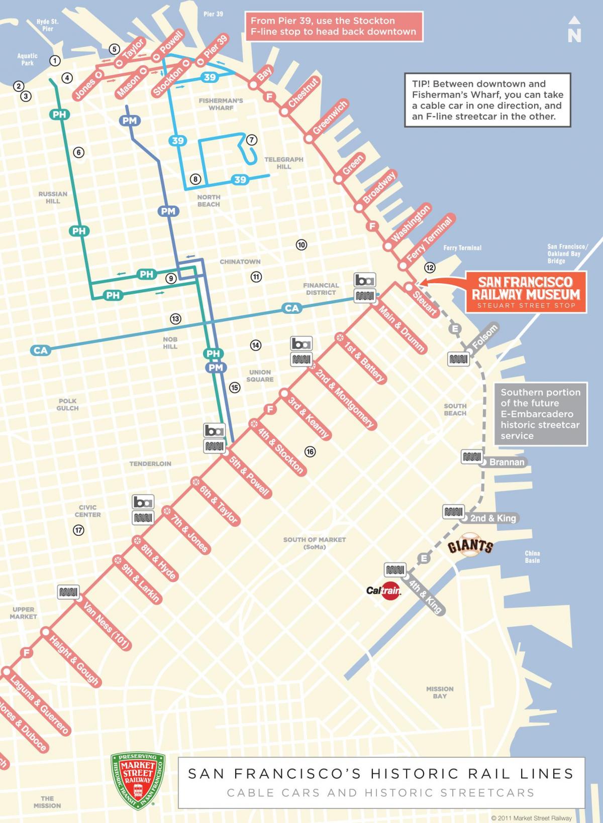 Карта канатна дорога за маршрутом Сан-Франциско ca