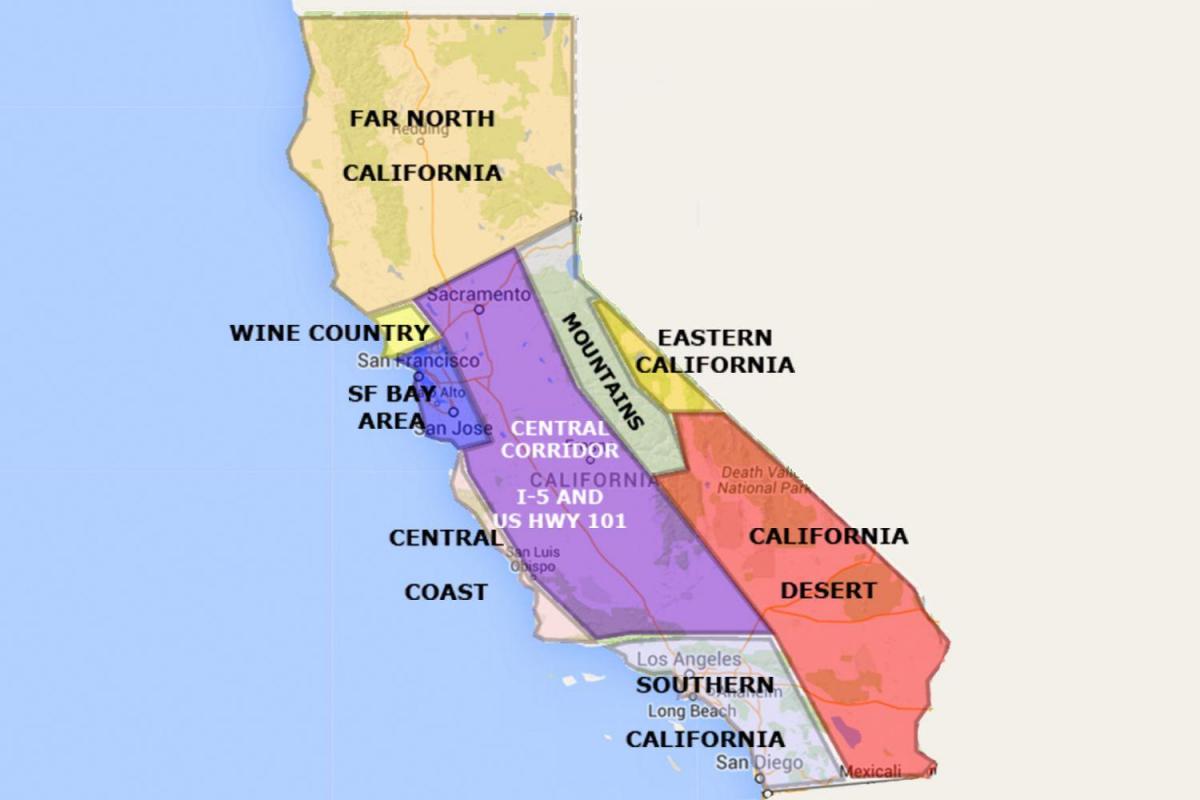 Карта Каліфорнії на північ від Сан-Франциско