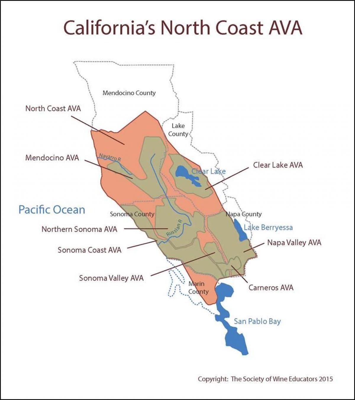 Карта каліфорнійського узбережжя на північ від Сан-Франциско